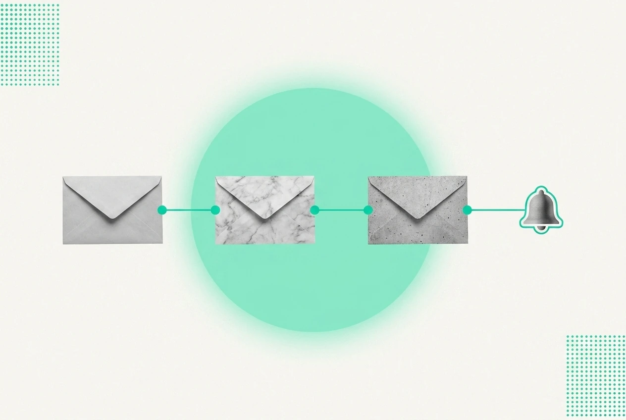 Illustration d'un workflow de relance de paiement automatique : séquence d'emails puis notification à J+30