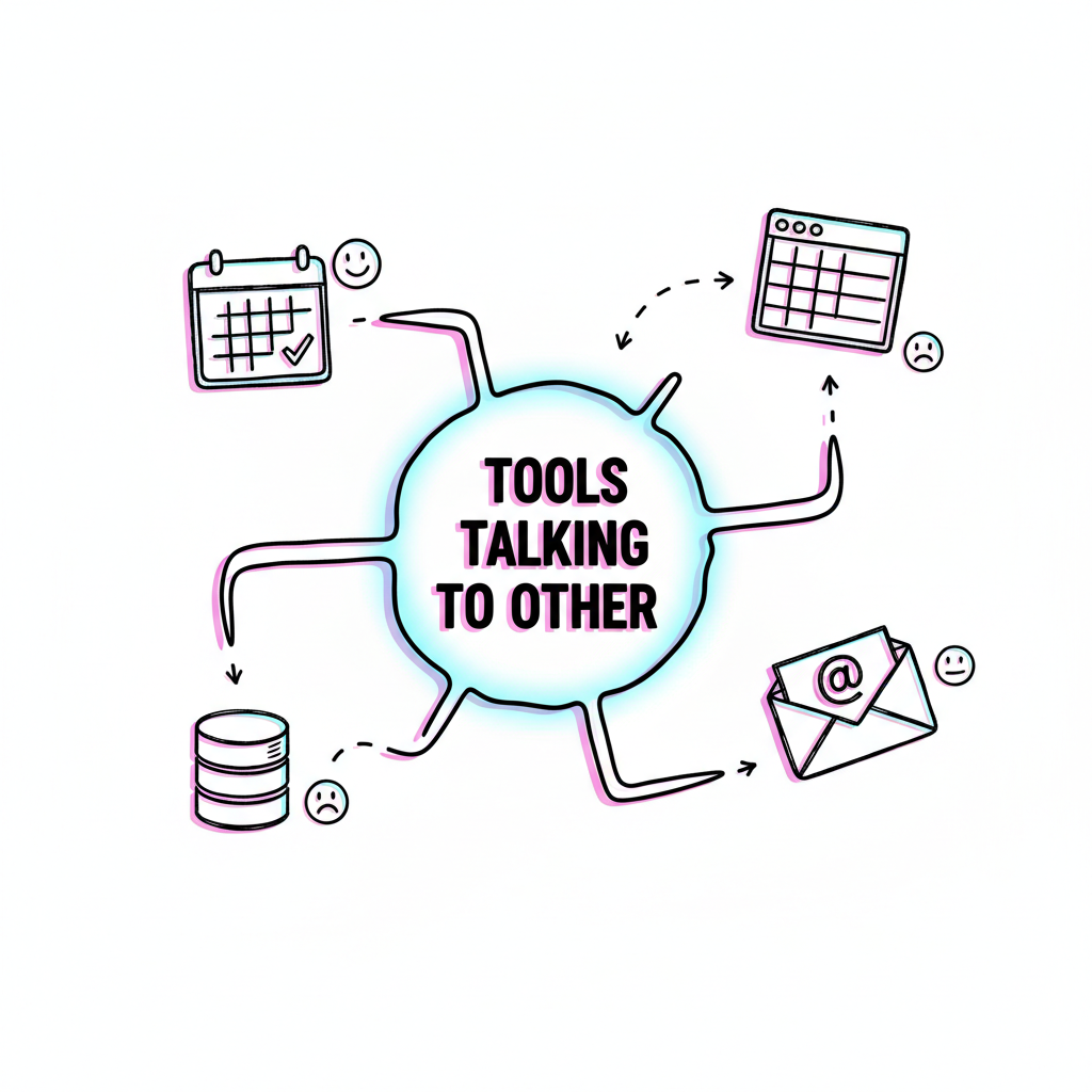 Illustration d'outils numériques connectés entre eux pour automatisation