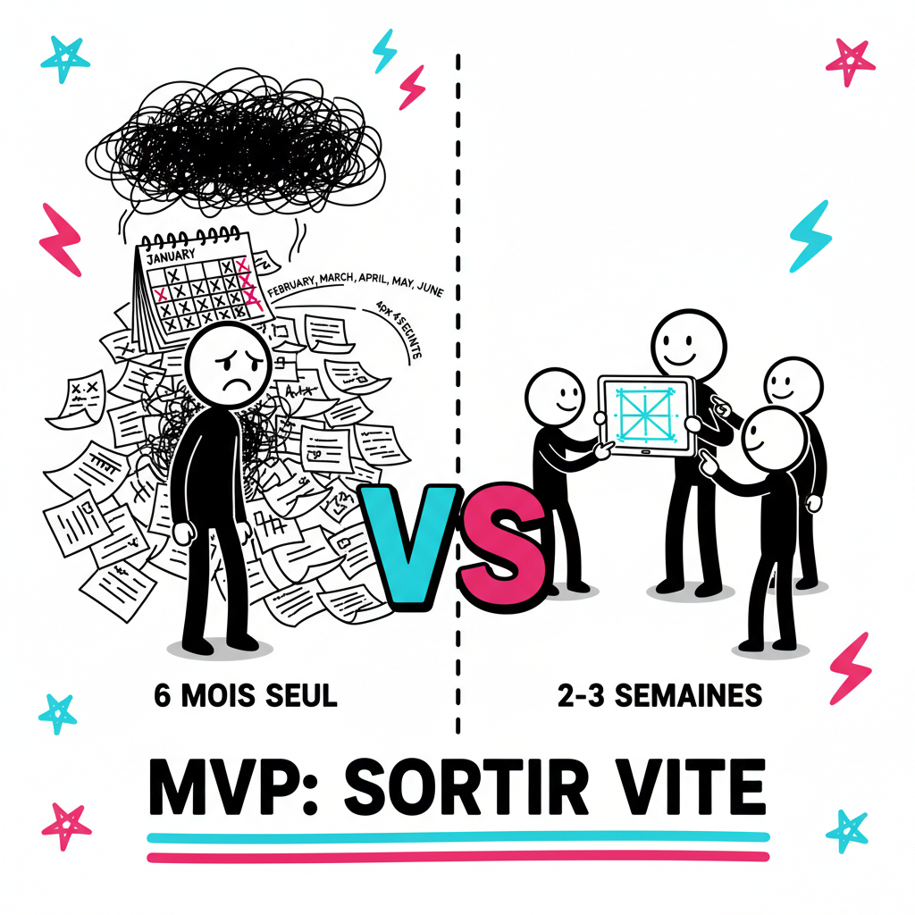 MVP: Sortir vite - Comparaison entre 6 mois seul et 2-3 semaines avec un prototype