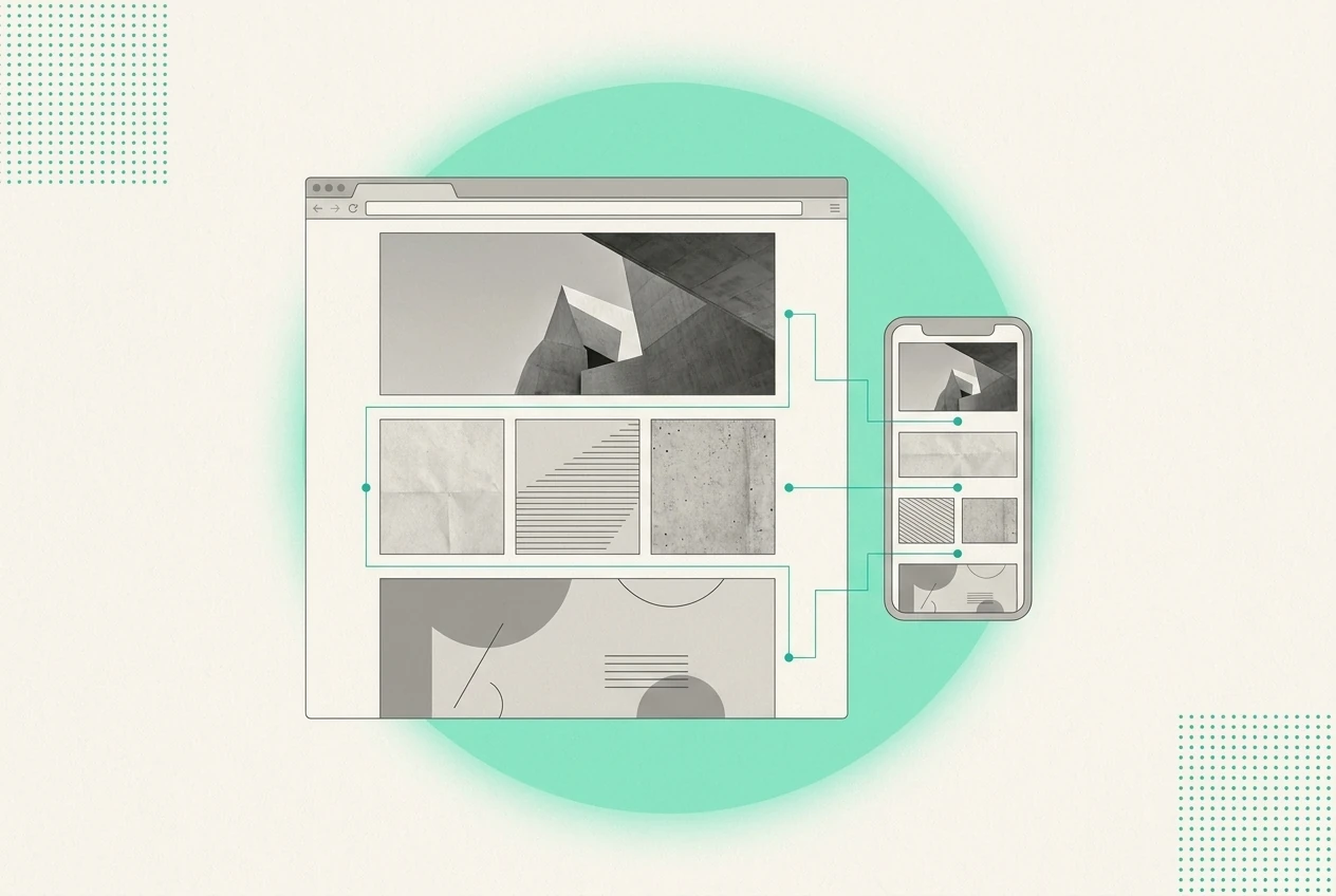 Illustration de la structure d'un site one-page en versions desktop et mobile