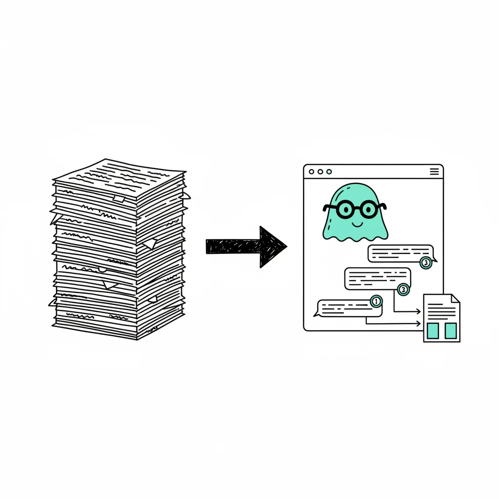 Illustration montrant la transformation d'un document complexe en réponses claires avec citations