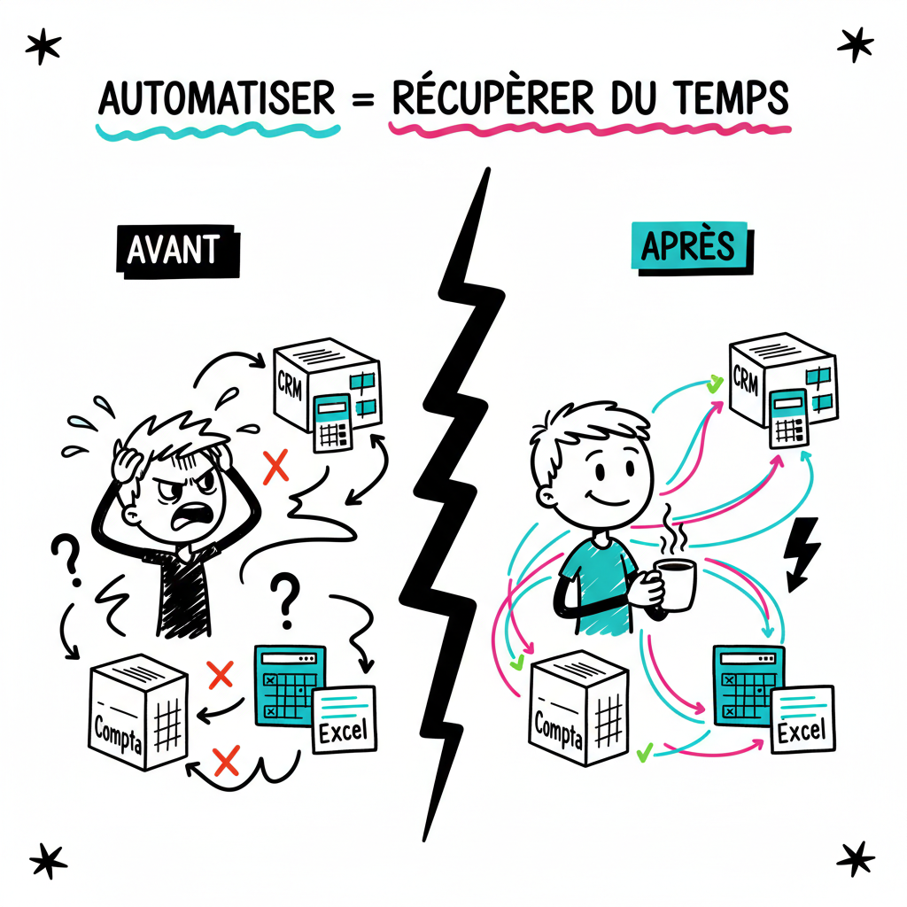 Avant et après automatisation - outils déconnectés vs flux automatiques