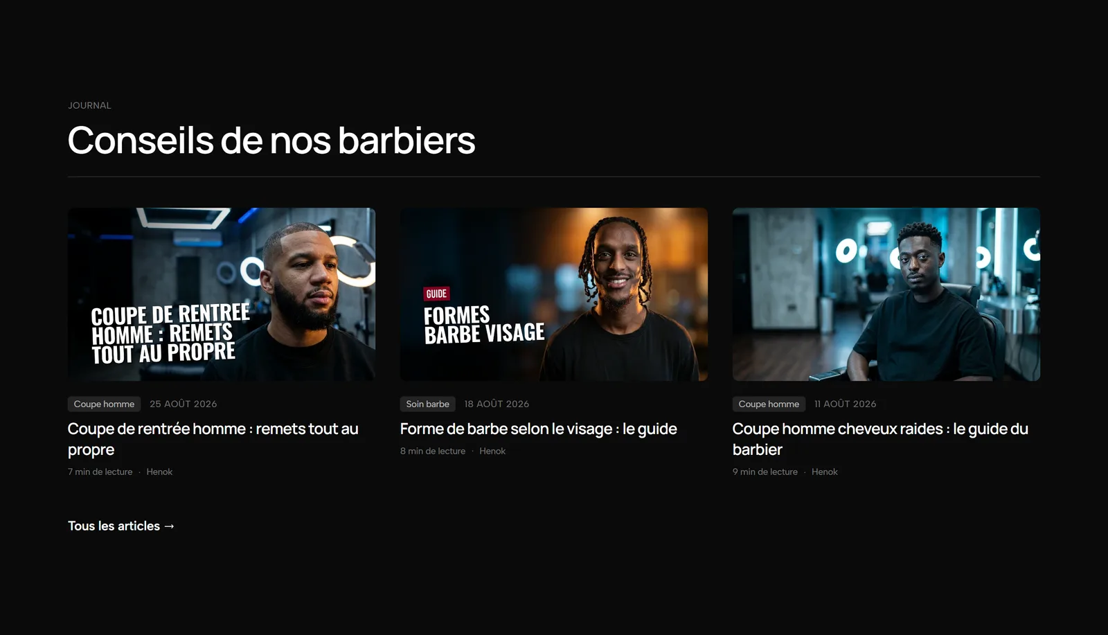 Section journal du site Barber Concept — trois derniers conseils de barbiers