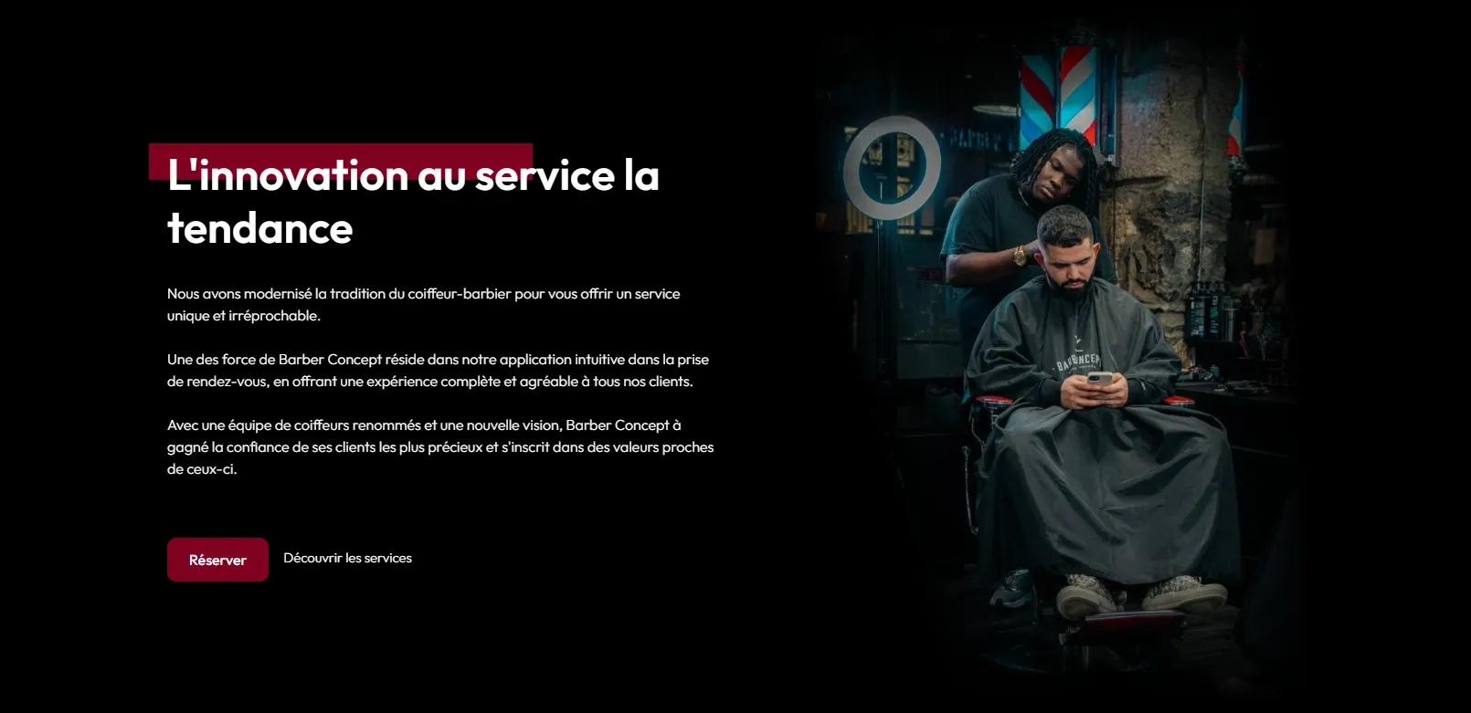 Section L'innovation au service la tendance — présentation de Barber Concept et de l'app de réservation
