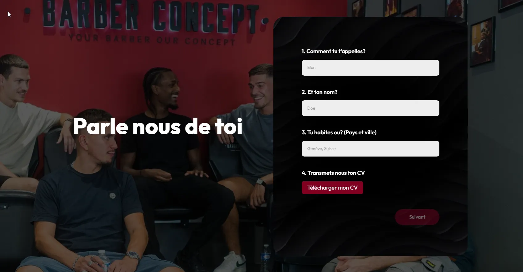 Formulaire de recrutement multi-step — Parle nous de toi avec upload CV