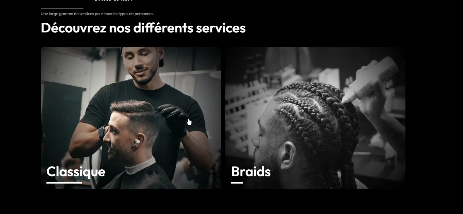 Section services — coupes classiques et braids avec visuels professionnels