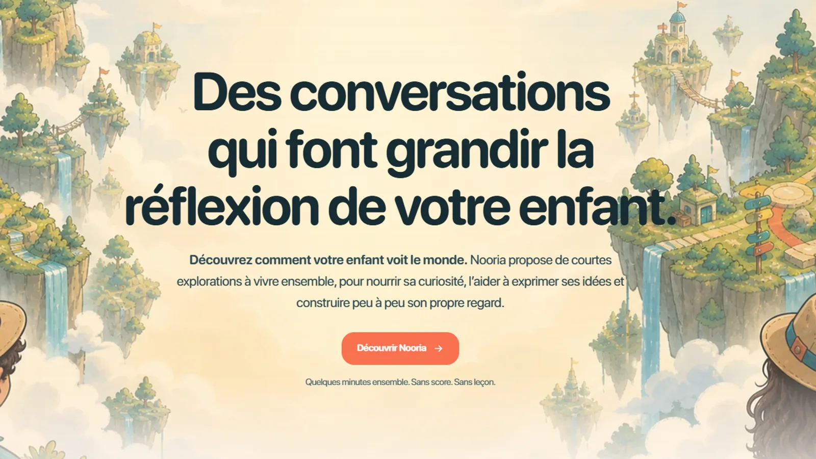 Page d'accueil de Nooria : des conversations qui font grandir la réflexion de votre enfant