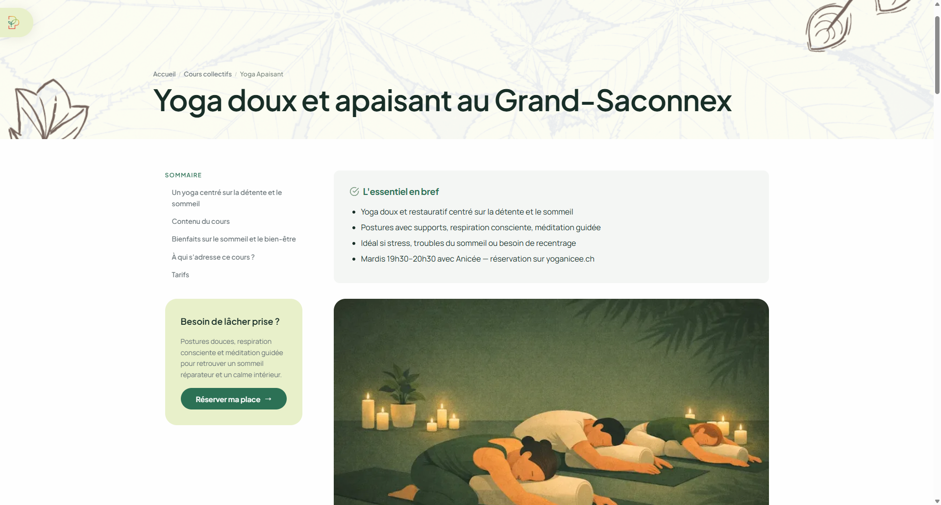 Page cours yoga apaisant au Grand-Saconnex