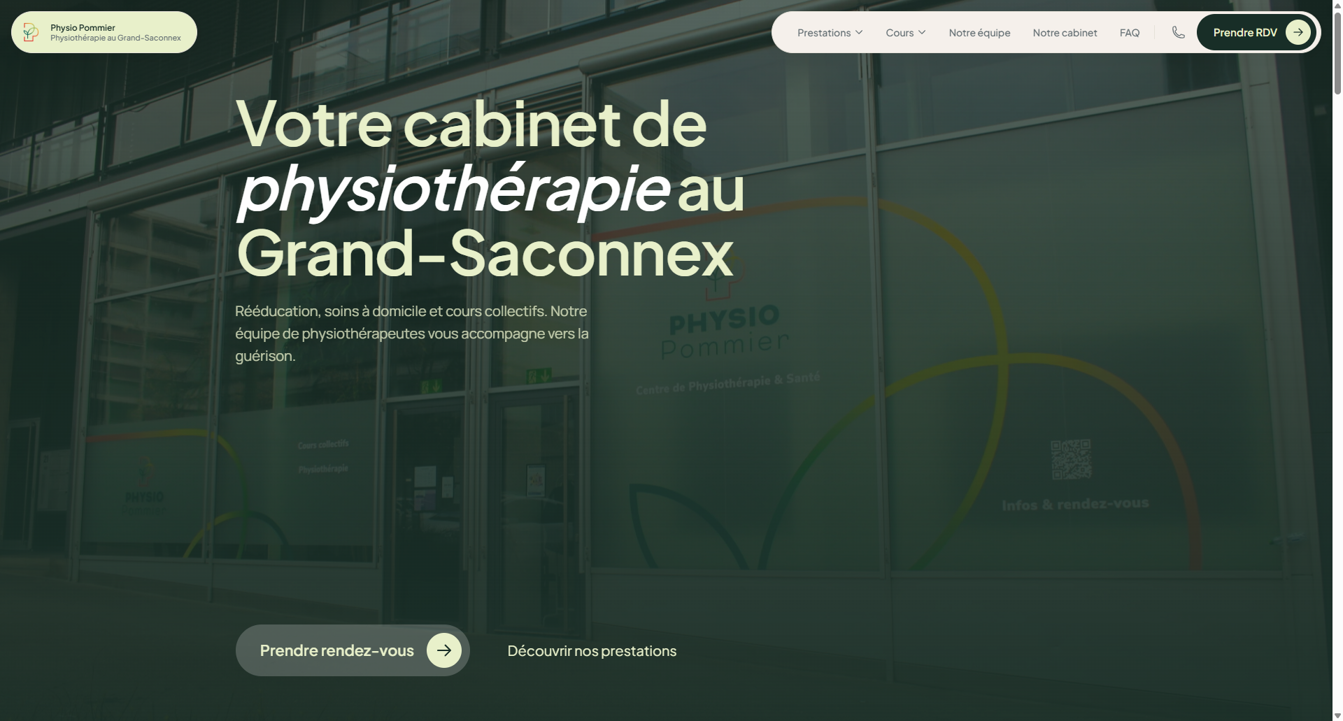Page d'accueil Physio Pommier — cabinet de physiothérapie au Grand-Saconnex