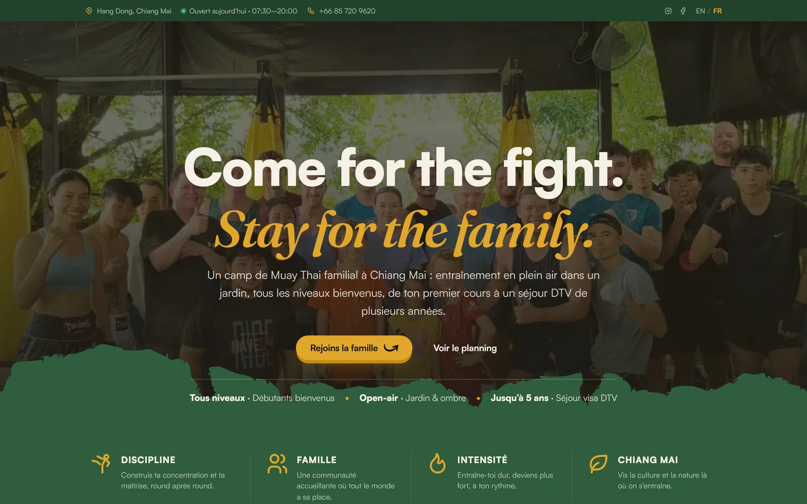 Version française de la page d'accueil de Wildcat Muay Thai